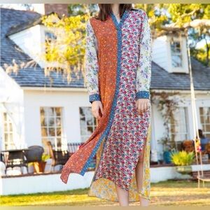 Natural Life Multicolor Patchwork Esme Floral Maxi Shirt Dress Kimono XL NWT
